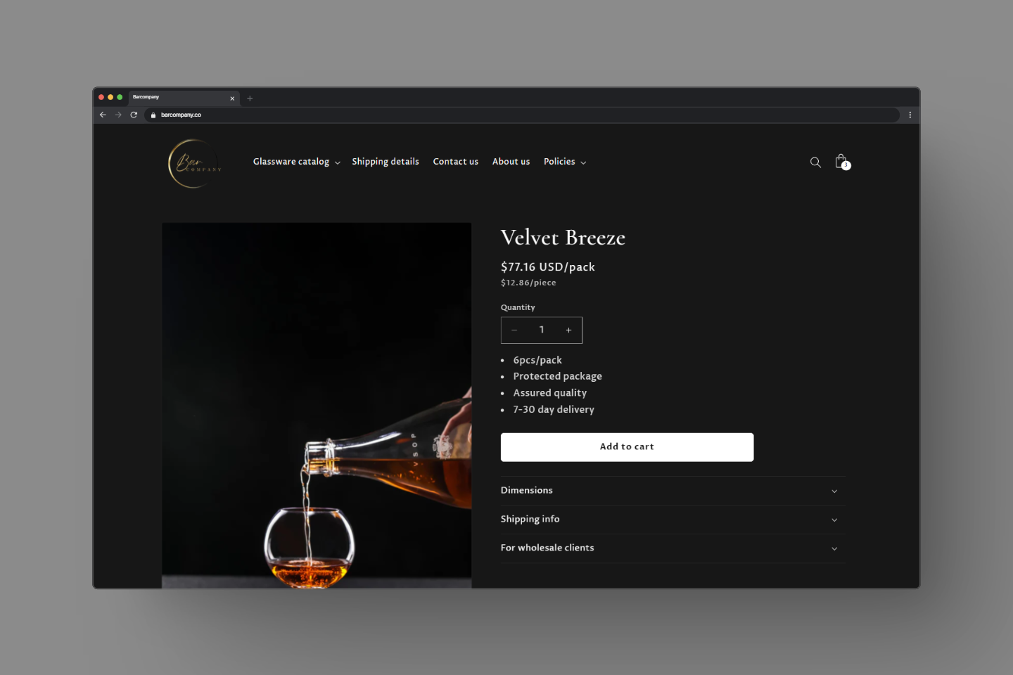Product page with a minimalistic design focused on the product's imagery
