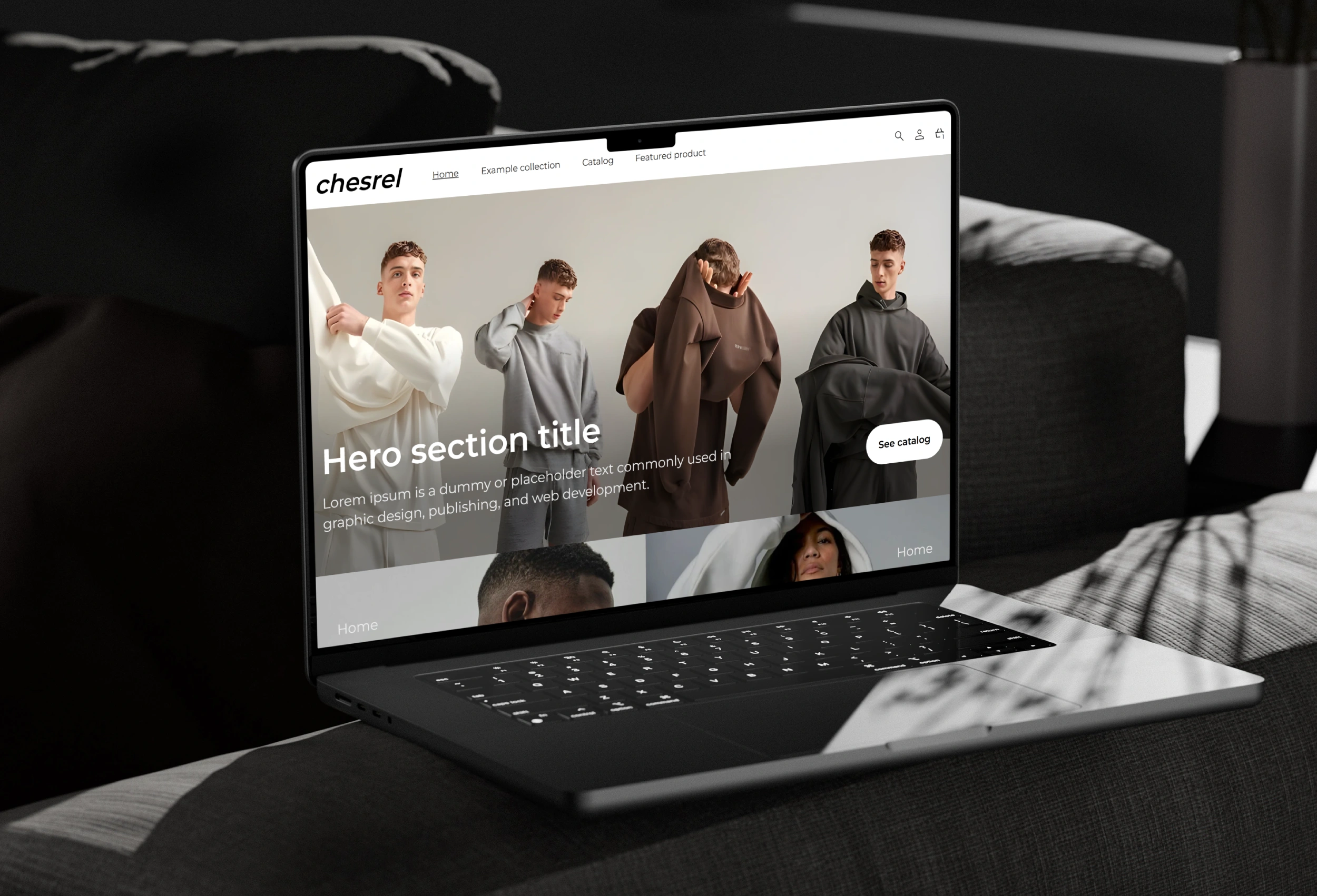 Completely custom Shopify theme with modern, bold design